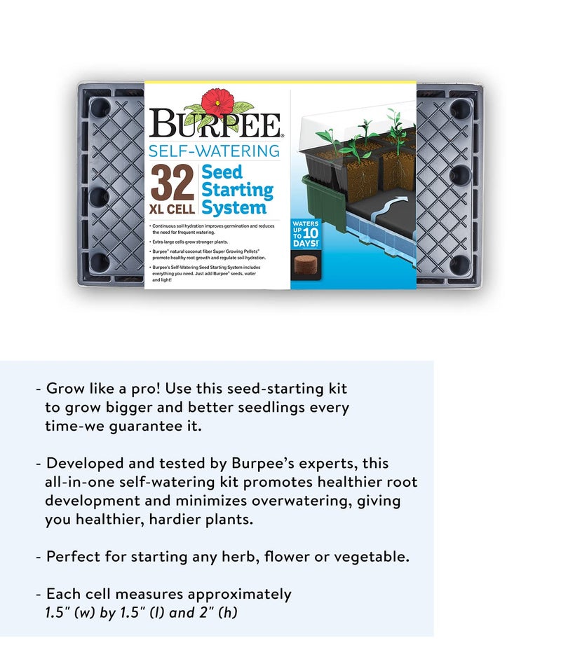 Burpee XL Self-Watering Growing System Indoor Seed Starting 10" W x 20" L x 5" H, 1 Kit (32 Cells) - Image 4